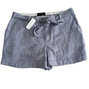 NWT Banana Republic Factory Size 10 Blue White Plaid Belt Tie Linen Blend Shorts